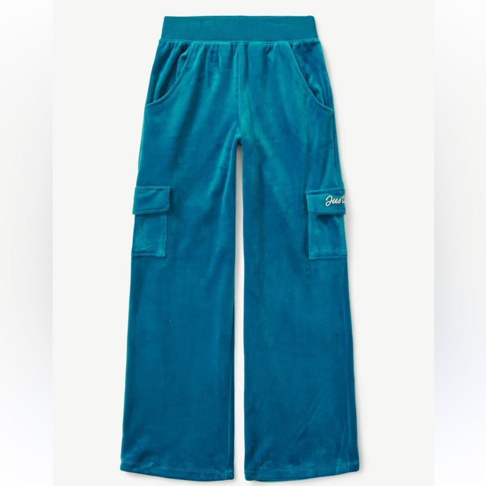 Justice Turquoise Velour Cargo girls Pants Size XL Plus